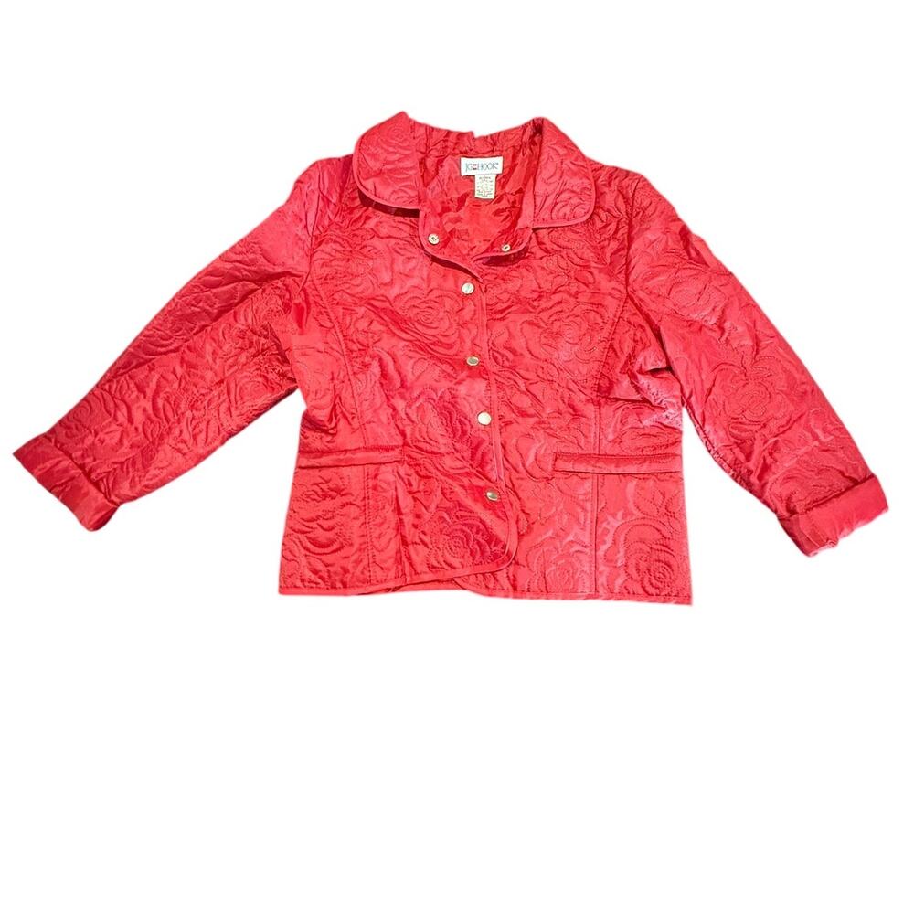 J.G. Hook Women's Red Quilted Floral Embossed Button Up Jacket Size Large